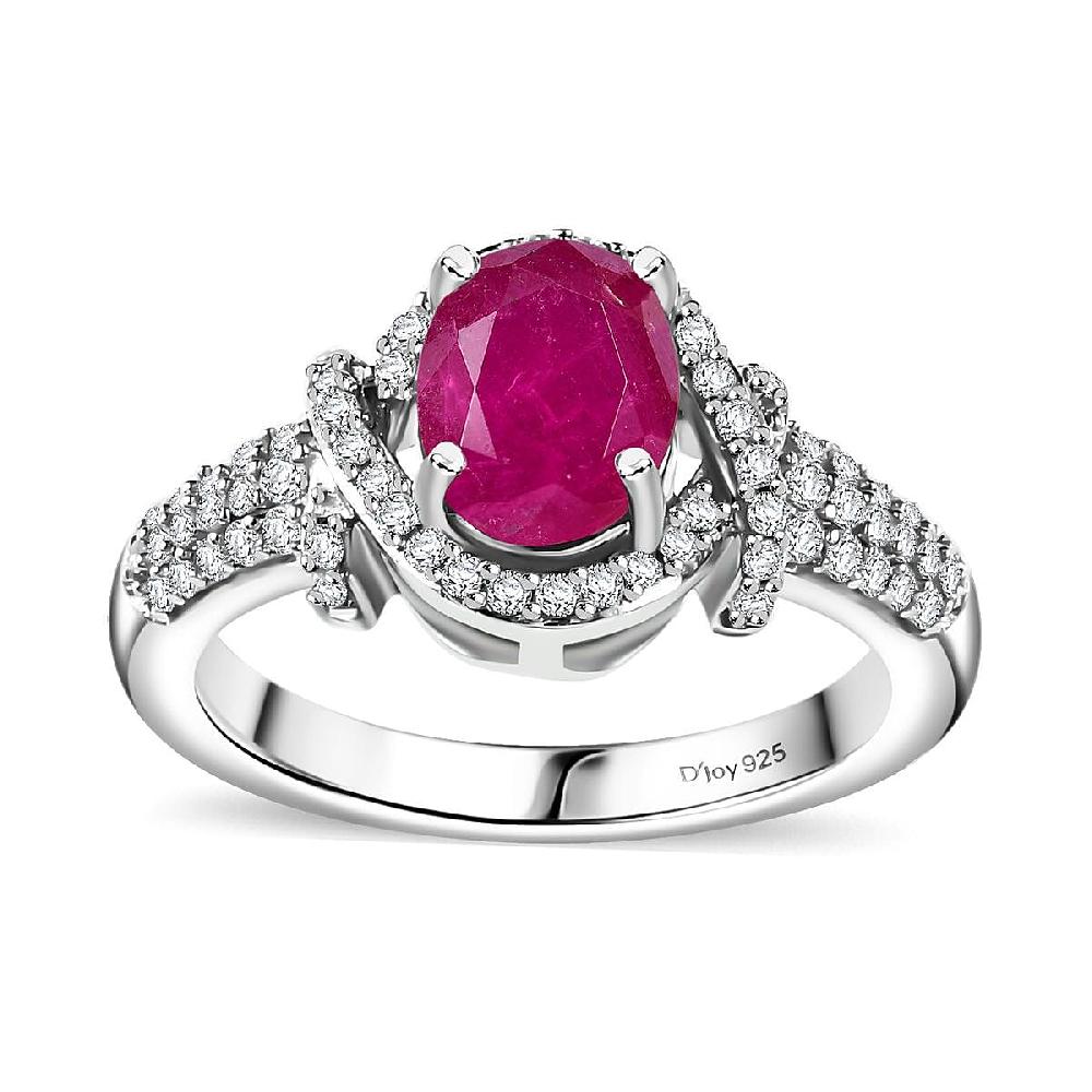 Premium Montepuez Ruby and Moissanite 2.25 ctw Promise Ring in Rhodium Over Sterling Silver