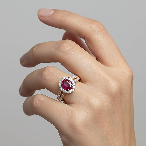 Premium Mozambique Ruby And Luxuriant Lab Grown Diamond G-H SI 2.50 Ctw Ring In 10K Yellow Gold