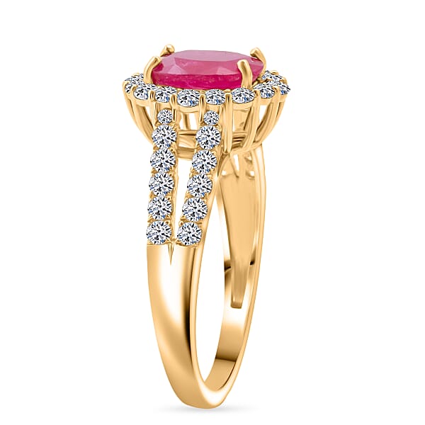 Premium Mozambique Ruby And Luxuriant Lab Grown Diamond G-H SI 2.50 Ctw Ring In 10K Yellow Gold