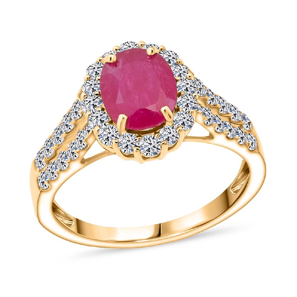 Premium Mozambique Ruby and Luxuriant Lab Grown Diamond G-H SI 2.50 ctw Ring in 10K Yellow Gold
