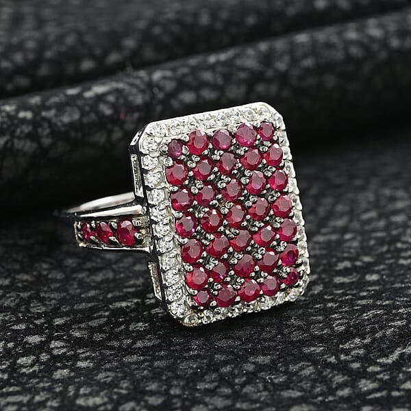 Premium Mozambique Ruby And White Zircon 2.50 Ctw Ring In Platinum Over Sterling Silver