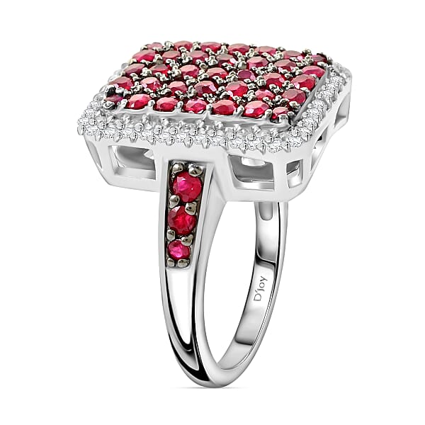 Premium Mozambique Ruby And White Zircon 2.50 Ctw Ring In Platinum Over Sterling Silver
