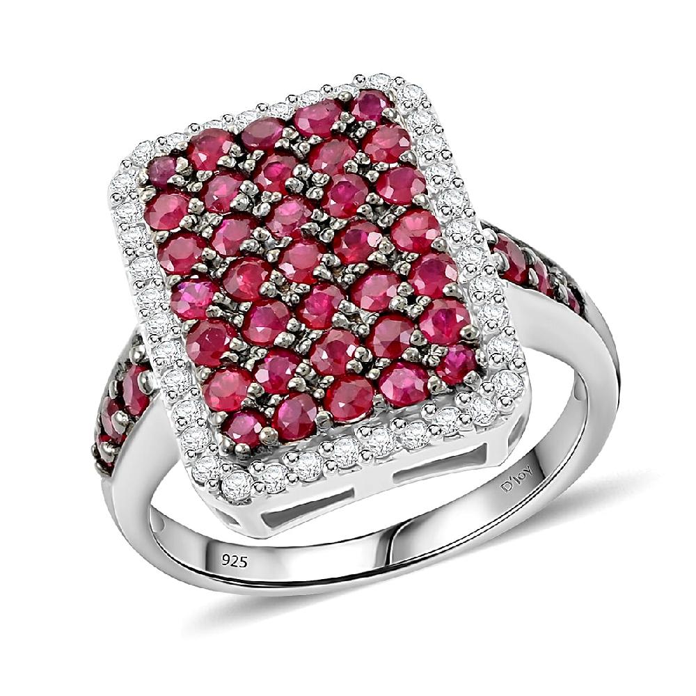 Premium Mozambique Ruby and White Zircon 2.50 ctw Ring in Platinum Over Sterling Silver