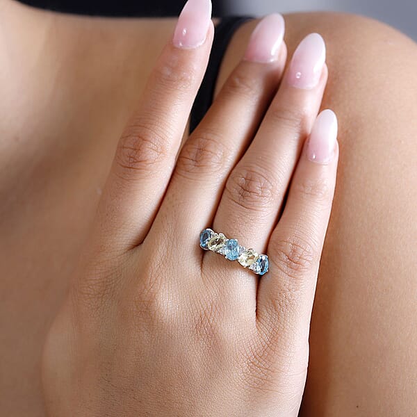 Premium Multi Color Apatite And White Zircon 2.65 Ctw Art Deco Ring In Rhodium Over Sterling Silver