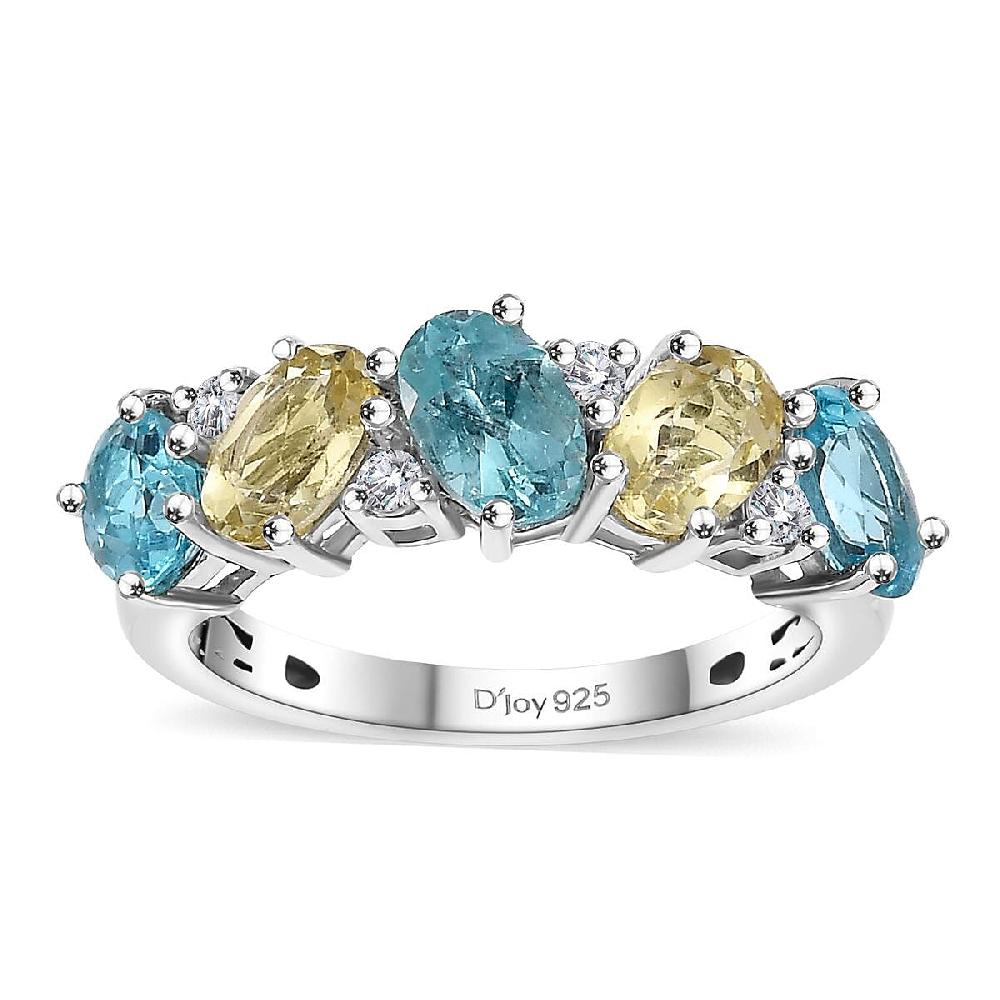 Premium Multi Color Apatite and White Zircon 2.65 ctw Art Deco Ring in Rhodium Over Sterling Silver