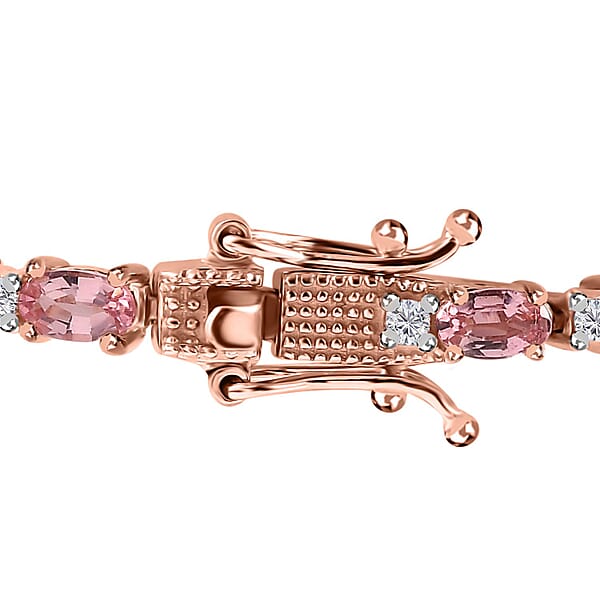 Premium Natural Calabar Pink Tourmaline And White Zircon Bracelet In Vermeil Rose Gold Over Sterling Silver (7.25 In) 6.75 Ctw