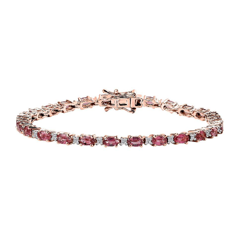 Premium Natural Calabar Pink Tourmaline and White Zircon Bracelet in Vermeil Rose Gold Over Sterling Silver (7.25 In) 6.75 ctw