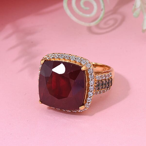 Premium Niassa Ruby (FF) And Multi Gemstone 21.90 Ctw Royal Reflection Ring In 18K Vermeil Yellow Gold Over Sterling Silver