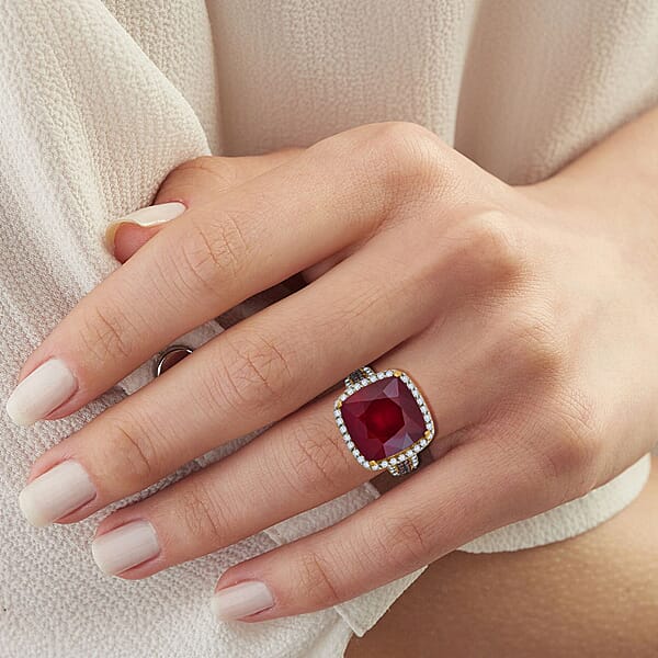 Premium Niassa Ruby (FF) And Multi Gemstone 21.90 Ctw Royal Reflection Ring In 18K Vermeil Yellow Gold Over Sterling Silver