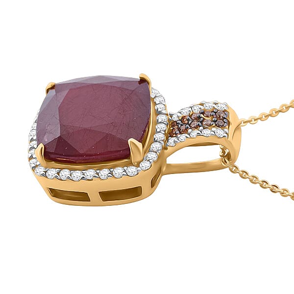 Premium Niassa Ruby (FF) And Multi Gemstone 22.60 Ctw Royal Reflection Pendant Necklace In 18K Vermeil Yellow Gold Over Sterling Silver 20 Inches
