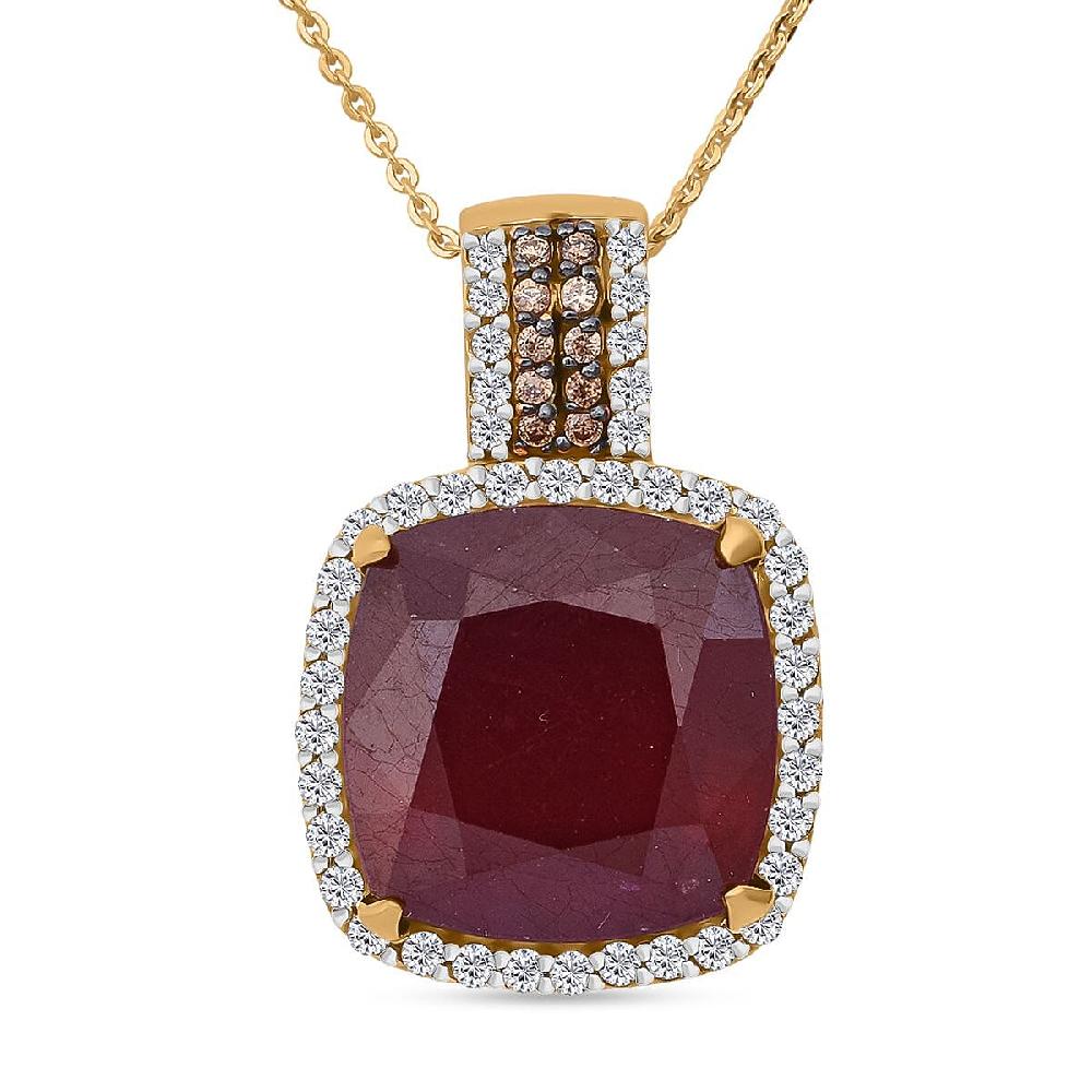 Premium Niassa Ruby (FF) and Multi Gemstone 22.60 ctw Royal Reflection Pendant Necklace in 18K Vermeil Yellow Gold Over Sterling Silver 20 Inches