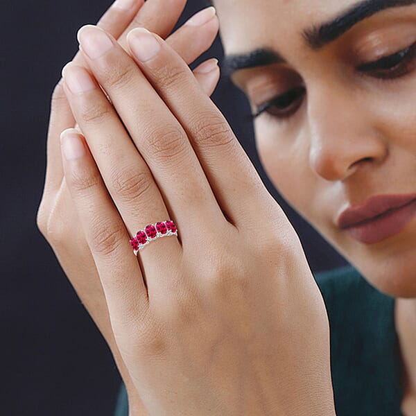 Premium Ouro Fino Rubellite 2.25 Ctw 2.30 Ctw 5 Stone Ring In Platinum Over Sterling Silver (Del. In 10-12 Days)