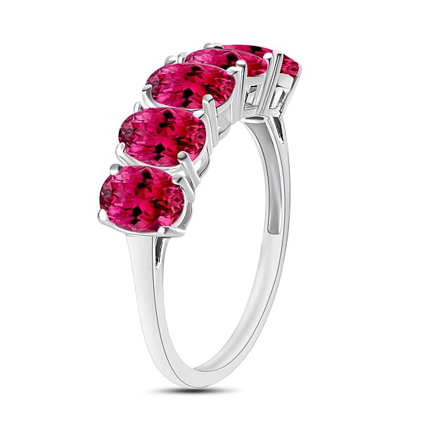 Premium Ouro Fino Rubellite 2.25 Ctw 2.30 Ctw 5 Stone Ring In Platinum Over Sterling Silver (Del. In 10-12 Days)