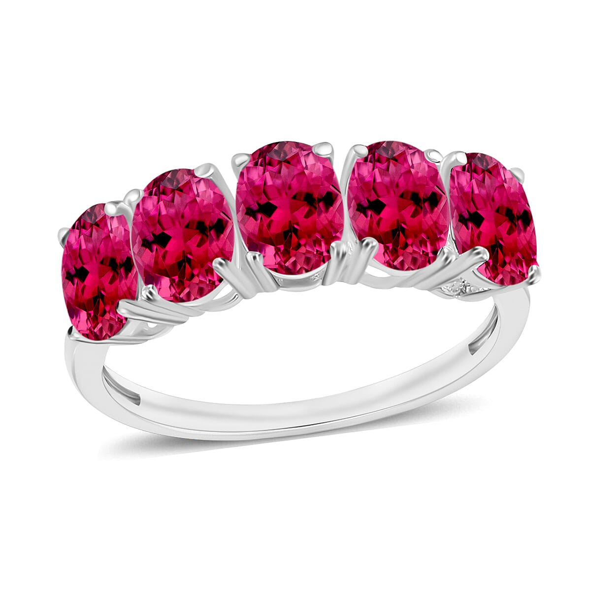 Premium Ouro Fino Rubellite 2.25 ctw 2.30 ctw 5 Stone Ring in Platinum Over Sterling Silver (Del. in 10-12 Days)