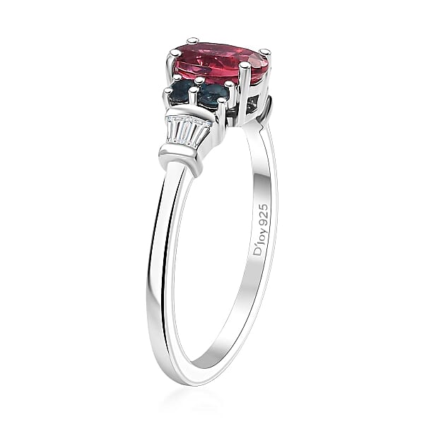 Premium Ouro Fino Rubellite Indicolite And Moissanite 1.15 Ctw Eternal Love Ring In Rhodium Over Sterling Silver