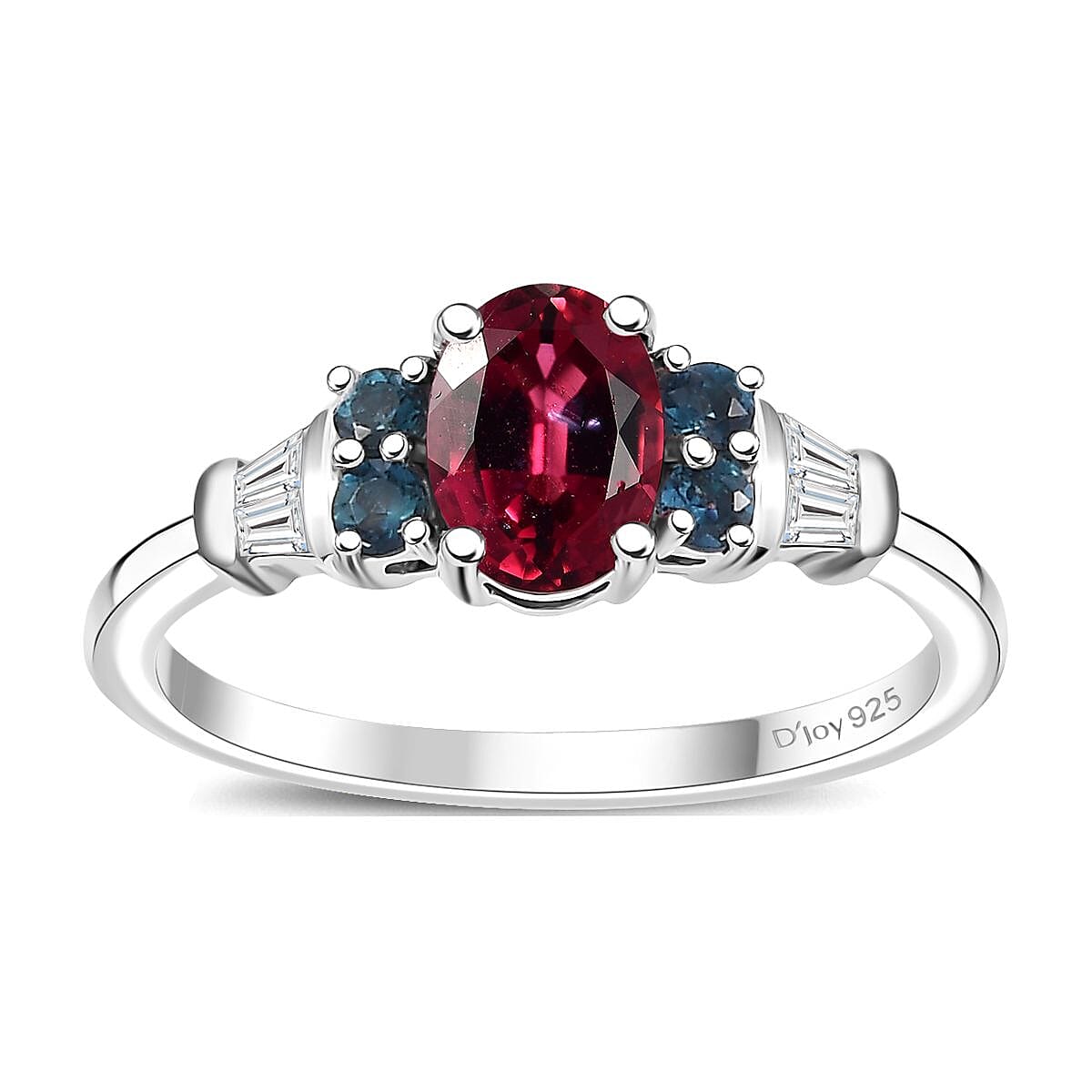Premium Ouro Fino Rubellite Indicolite and Moissanite 1.15 ctw Eternal Love Ring in Rhodium Over Sterling Silver