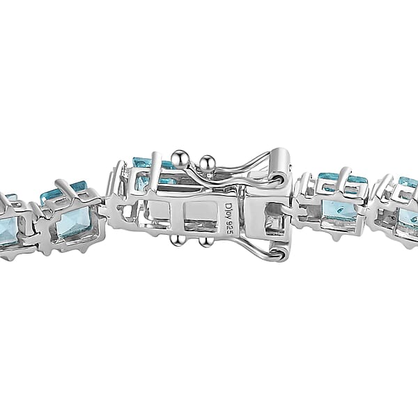Premium Paraiba Apatite And Moissanite Ocean Wave Bracelet In Rhodium Over Sterling Silver (8.00 In) 13.50 Ctw