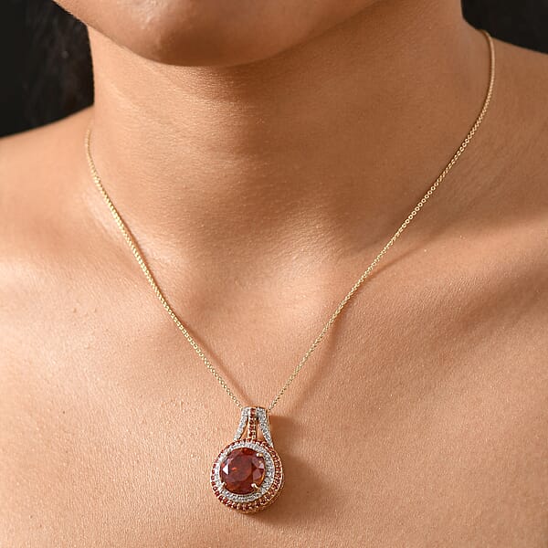 Premium Picos Altos Sphalerite AAA Padparadscha Sapphire Luxuriant Lab Grown Diamond 13.10 Ctw Inferno Royale Pendant Necklace 20 Inches In 10K Yellow Gold 5.80 Grams