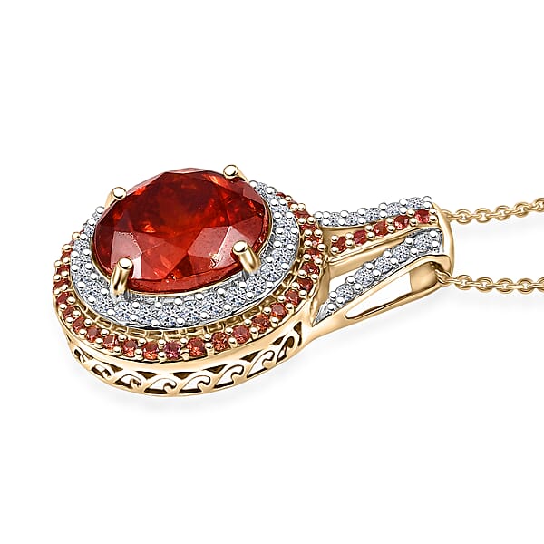 Premium Picos Altos Sphalerite AAA Padparadscha Sapphire Luxuriant Lab Grown Diamond 13.10 Ctw Inferno Royale Pendant Necklace 20 Inches In 10K Yellow Gold 5.80 Grams
