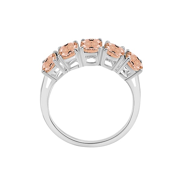 Premium Pink Morganite 5 Stone Ring In Platinum Over Sterling Silver 2.75 Ctw (Del. In 10-12 Days)