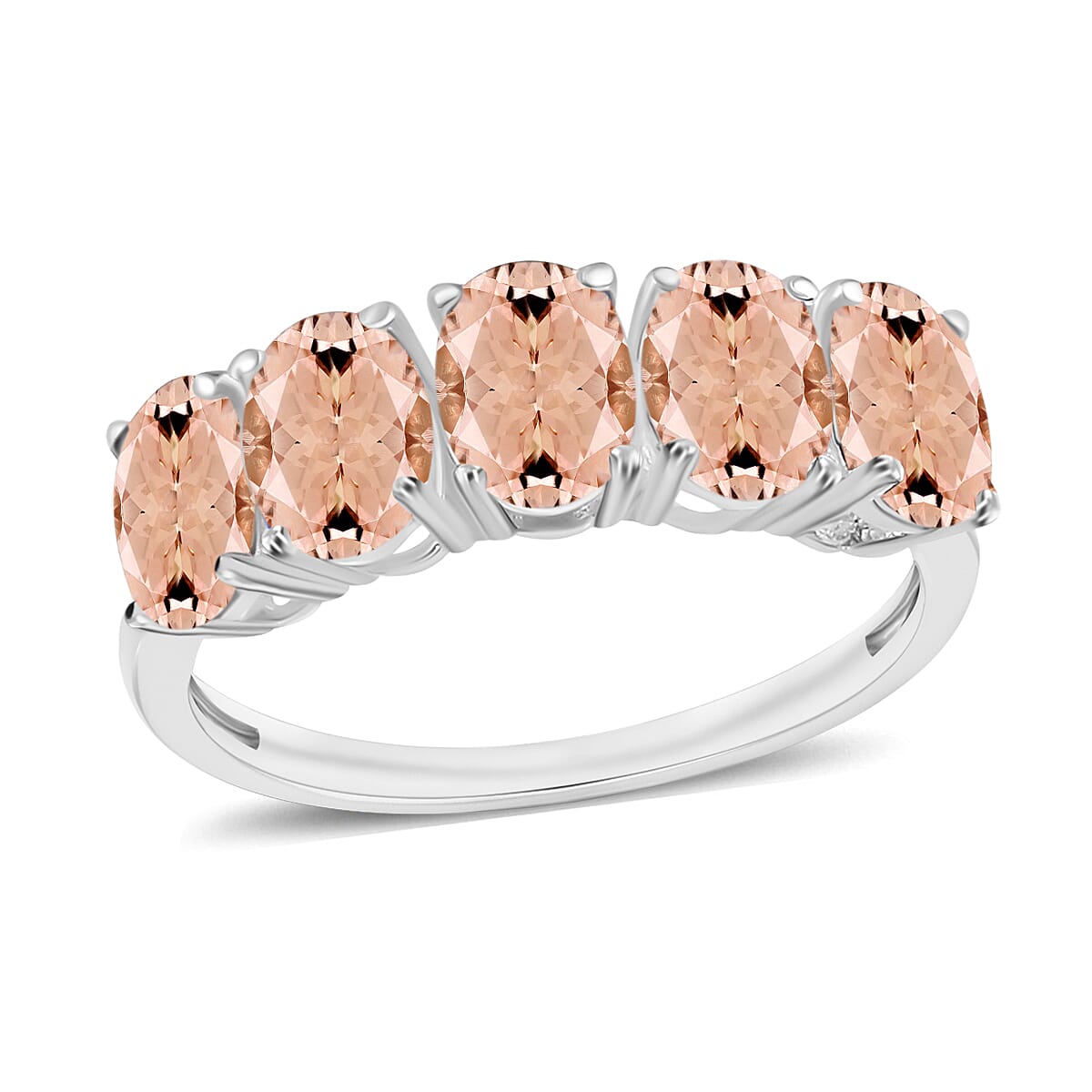 Premium Pink Morganite 5 Stone Ring in Platinum Over Sterling Silver 2.75 ctw (Del. in 10-12 Days)