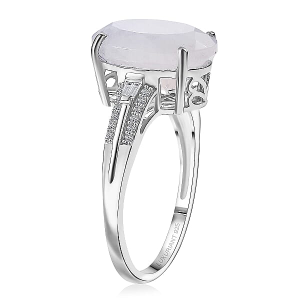 Premium Rainbow Moonstone Lab Grown Diamond Ring In Rhodium Over Sterling Silver 6.30 Ctw