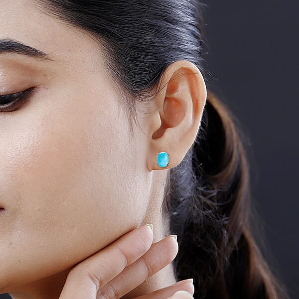 Premium Sleeping Beauty Turquoise 2.35 Ctw Solitaire Stud Earrings In 14K White Gold (Del. In 10-12 Days)