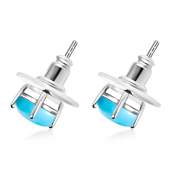 Premium Sleeping Beauty Turquoise 2.35 Ctw Solitaire Stud Earrings In 14K White Gold (Del. In 10-12 Days)