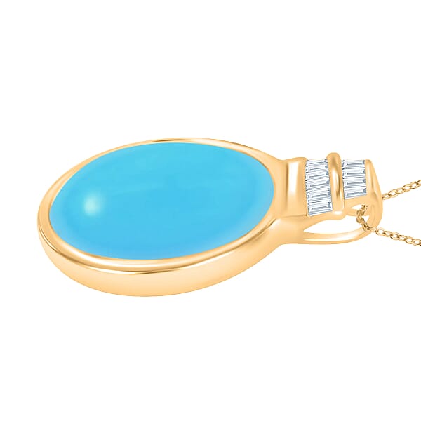 Premium Sleeping Beauty Turquoise And Diamond 6.85 Ctw Pendant Necklace 20 Inches In 18K Vermeil Yellow Gold Over Sterling Silver
