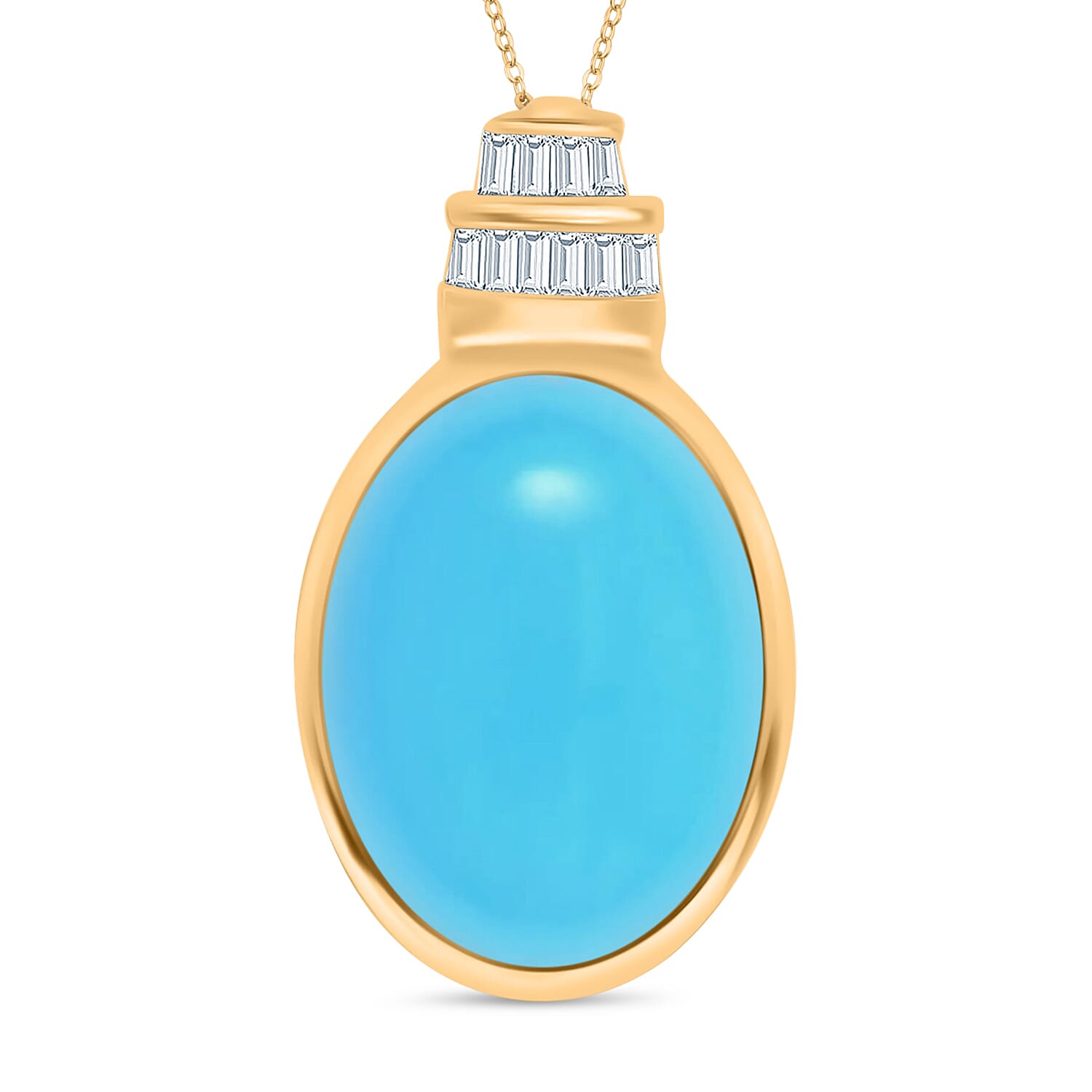 Premium Sleeping Beauty Turquoise and Diamond 6.85 ctw Pendant Necklace 20 Inches in 18K Vermeil Yellow Gold Over Sterling Silver