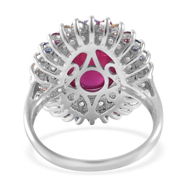 Premium Sleeping Beauty Turquoise And Multi Gemstone Double Halo Ring In Platinum Over Sterling Silver 5.40 Ctw