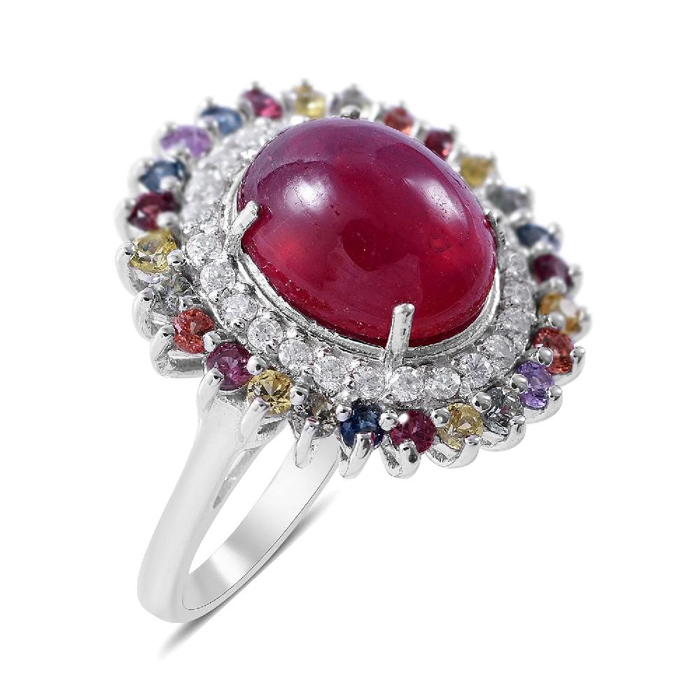 Premium Sleeping Beauty Turquoise And Multi Gemstone Double Halo Ring In Platinum Over Sterling Silver 5.40 Ctw