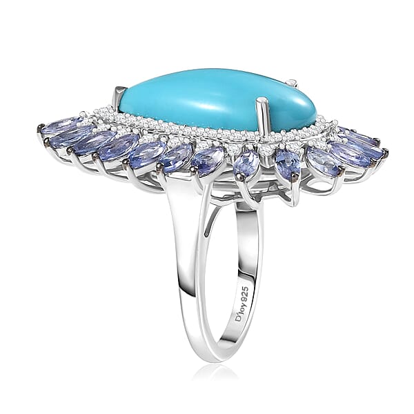 Premium Sleeping Beauty Turquoise Multi Gemstone Ring In Rhodium Over Sterling Silver 10.00 Ctw