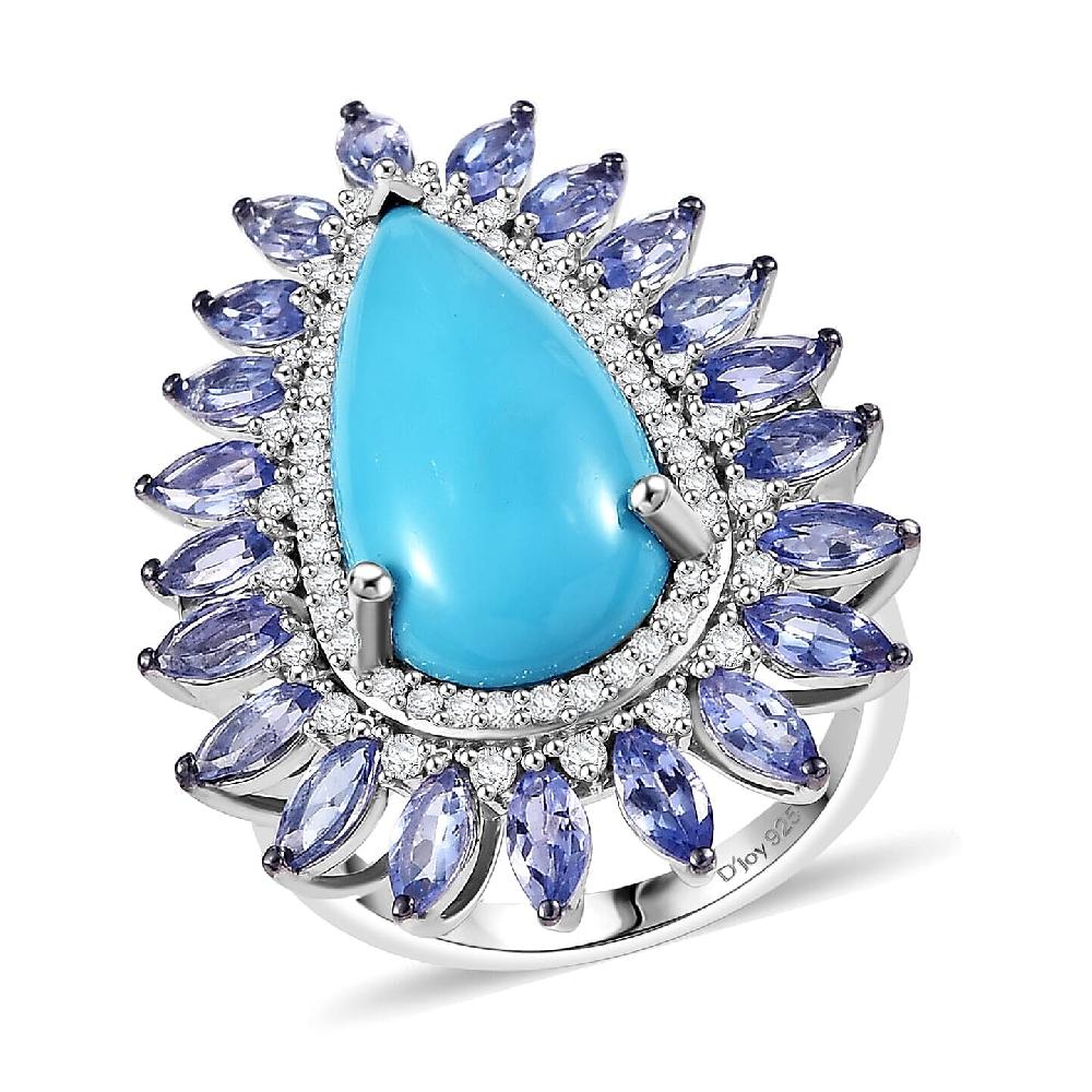 Premium Sleeping Beauty Turquoise Multi Gemstone Ring in Rhodium Over Sterling Silver 10.00 ctw