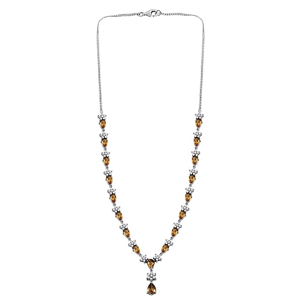 Premium Tanzania Yellow Zircon And White Zircon 16.40 Ctw Floral Necklace 18 Inches In Rhodium Over Sterling Silver