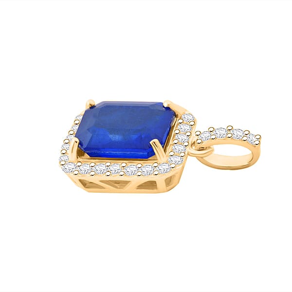 Premium Tanzanian Blue Spinel (DF) And Luxuriant Lab Grown Diamond G-H SI 4.30 Ctw Majestic Halo Pendant Necklace In 10K Yellow Gold 18 Inches