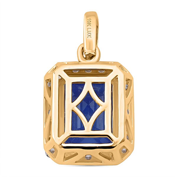 Premium Tanzanian Blue Spinel (DF) And Luxuriant Lab Grown Diamond G-H SI 4.30 Ctw Majestic Halo Pendant Necklace In 10K Yellow Gold 18 Inches