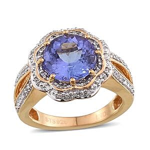 Premium Tanzanite and Cambodian Zircon Ring in 14K Yellow Gold Over Sterling Silver 0.75 ctw