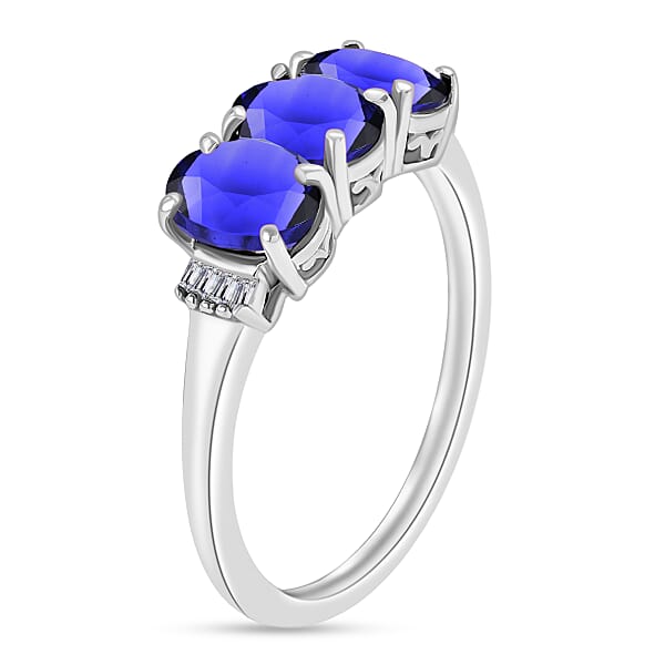 Premium Tanzanite And G-H I2 Diamond 2.50 Ctw 3 Stone Ring In 14K White Gold (Size 4.0) (Del. In 10-12 Days)