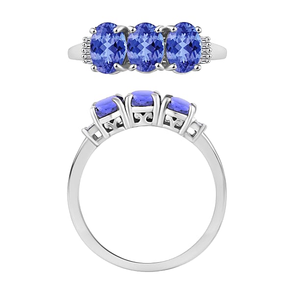 Premium Tanzanite And G-H I2 Diamond 2.50 Ctw 3 Stone Ring In 14K White Gold (Size 4.0) (Del. In 10-12 Days)