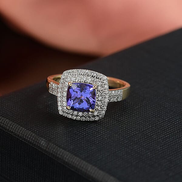 Premium Tanzanite And Luxuriant Lab Grown Diamond G-H SI 2.05 Ctw Regal Radiance Ring In 10K Yellow Gold