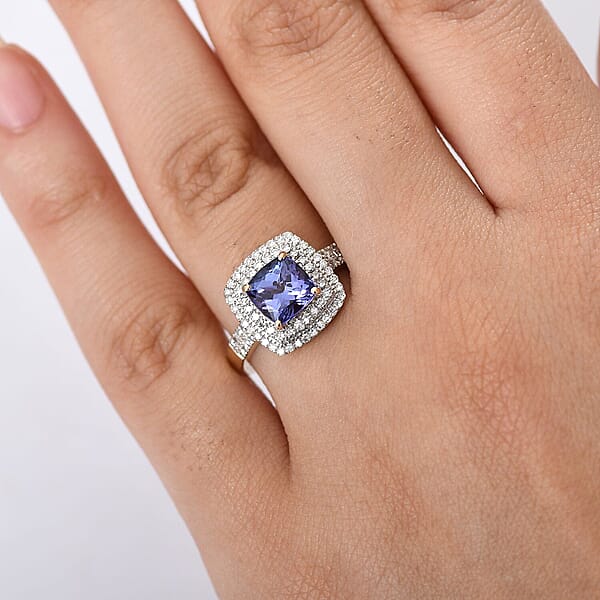 Premium Tanzanite And Luxuriant Lab Grown Diamond G-H SI 2.05 Ctw Regal Radiance Ring In 10K Yellow Gold