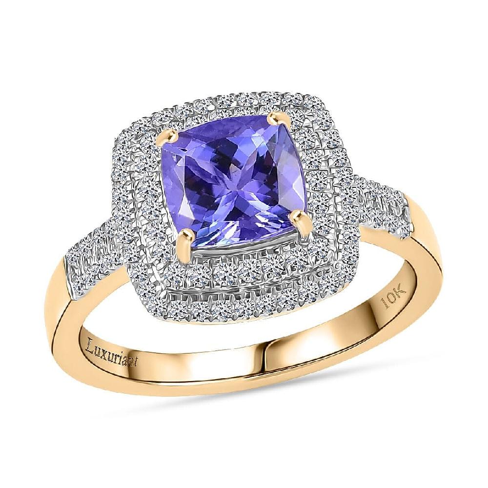 Premium Tanzanite and Luxuriant Lab Grown Diamond G-H SI 2.05 ctw Regal Radiance Ring in 10K Yellow Gold