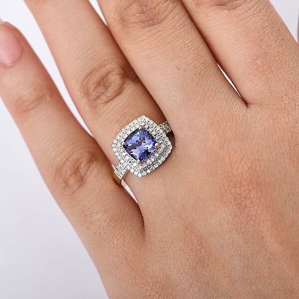Premium Tanzanite And Luxuriant Lab Grown Diamond G-H SI 2.05 Ctw Regal Radiance Ring In 10K Yellow Gold
