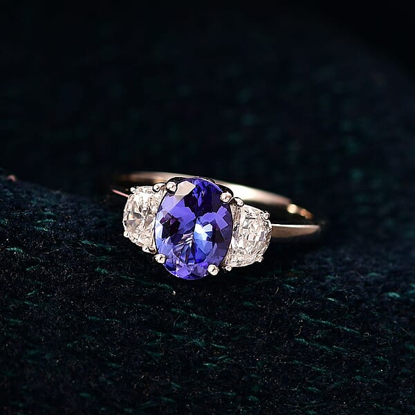 Premium Tanzanite And Luxuriant Lab Grown Diamond E-F VS 2.15 Ctw Ring In 950 Platinum (Size 8.0)