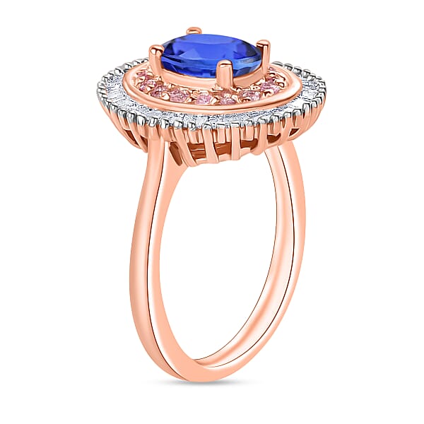 Premium Tanzanite Madagascar Pink Sapphire And Diamond 1.53 Ctw Ring In 18K Vermeil Rose Gold Over Sterling Silver 1 (Del. In 10-12 Days)