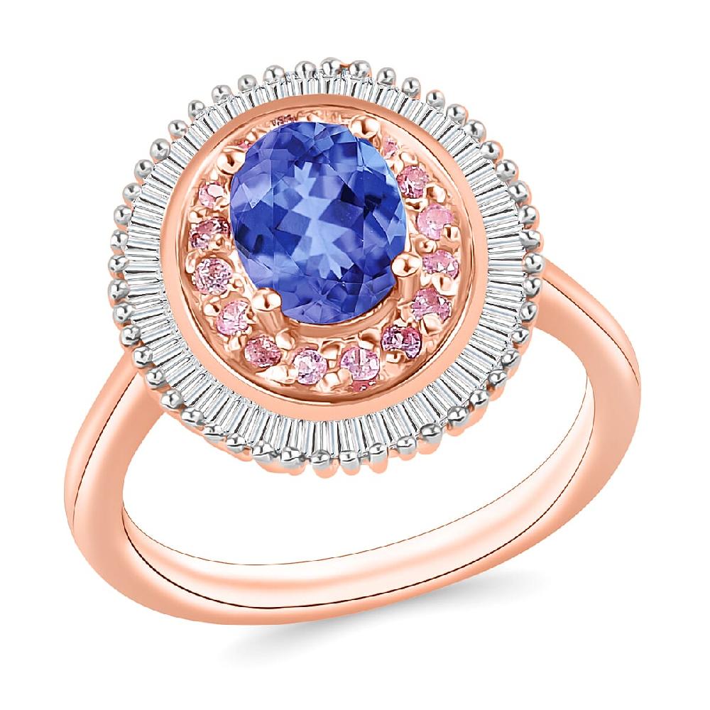 Premium Tanzanite Madagascar Pink Sapphire and Diamond 1.53 ctw Ring in 18K Vermeil Rose Gold Over Sterling Silver 1 (Del. in 10-12 Days)