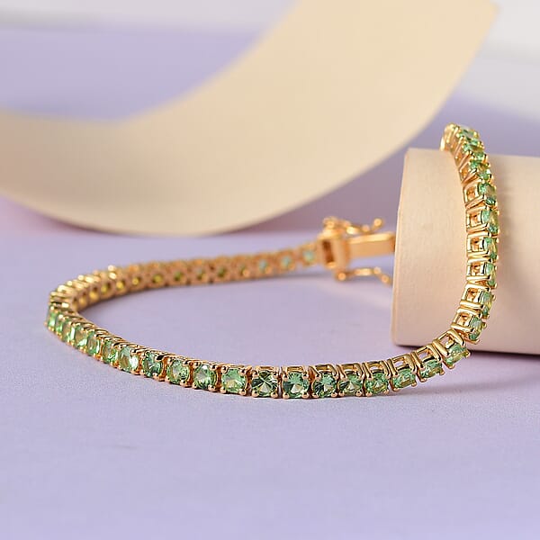 Premium Tsavorite Garnet Tennis Bracelet In Vermeil Yellow Gold Over Sterling Silver (7.25 In) 7.15 Ctw