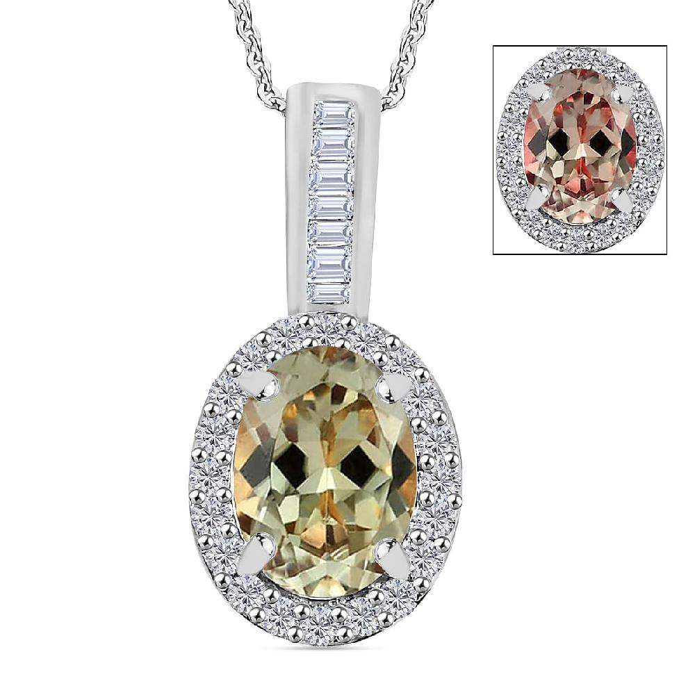 Premium Turkizite and Diamond 1.54 ctw Pendant Necklace 20 Inches in Rhodium Over Sterling Silver (Del. in 10-12 Days)