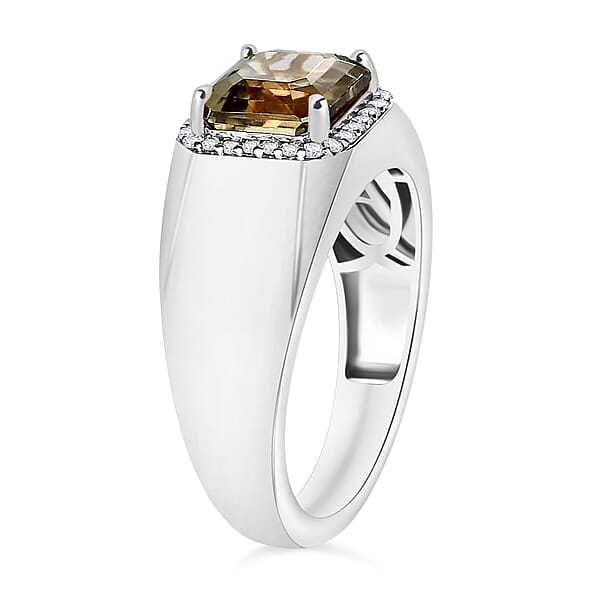 Premium Turkizite And Diamond 3.00 Ctw Mens Ring In Rhodium Over Sterling Silver (Size 10) 3 (Del. In 10-12 Days)